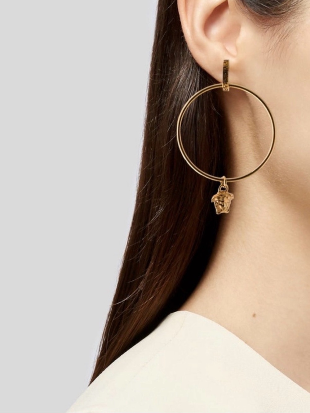 VERSACE Gold Hoop Earrings with Medusa pendant NEW IN BOX - Picture 8 of 11